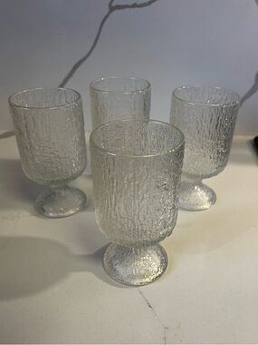 Indiana Glass Crystal Ice Water Goblet Set Vintage Clear Textured Stemware Set 4
